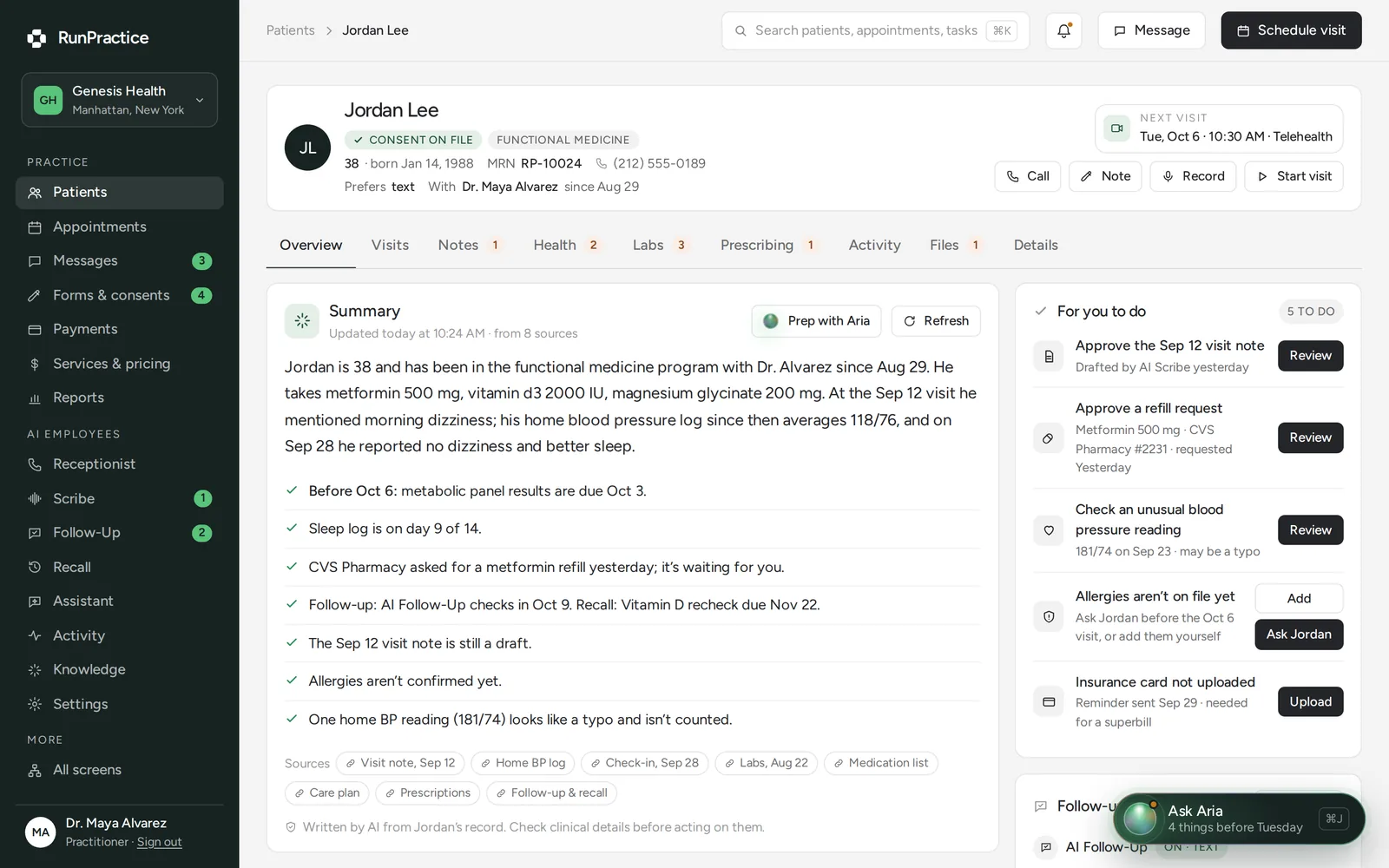 RunPractice app: patient record