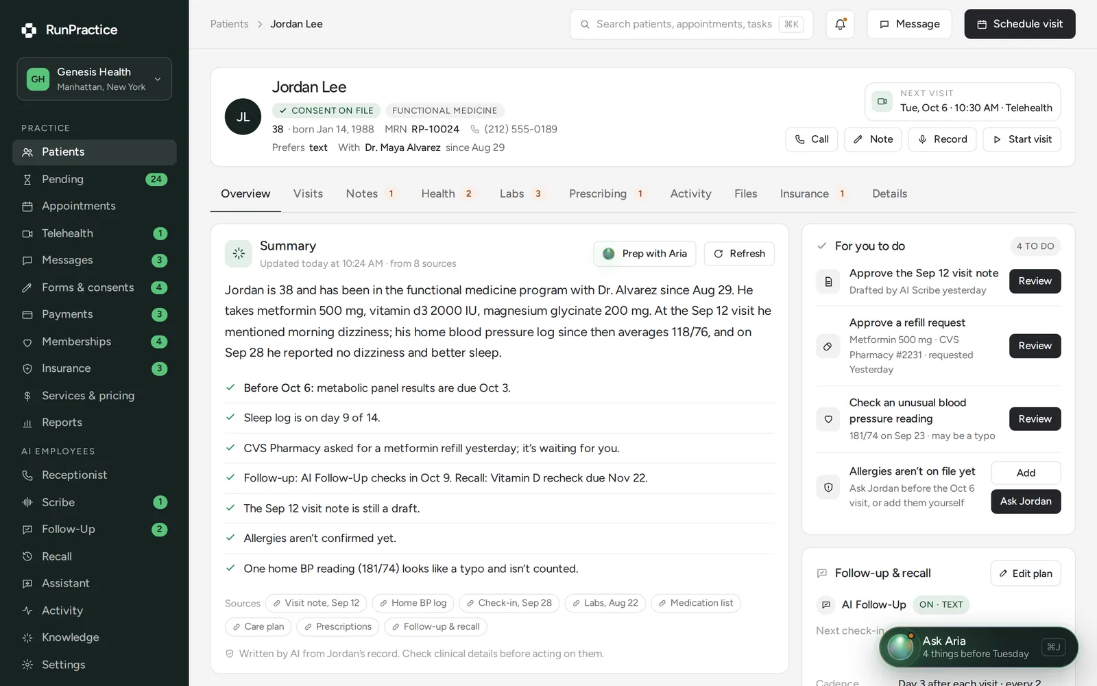 RunPractice app: patient record