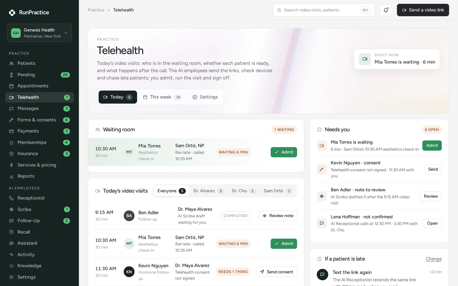 RunPractice app: Telehealth, today's video visits