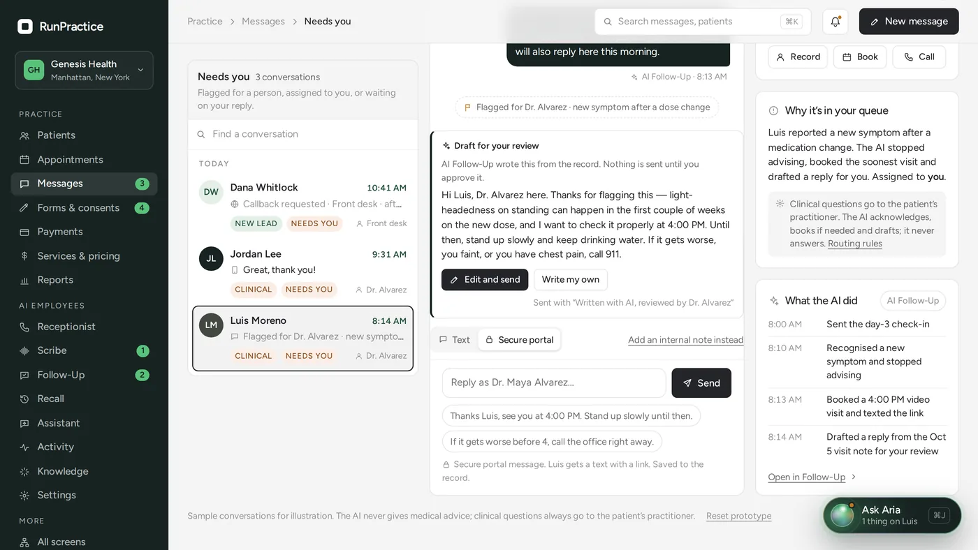 RunPractice app: Messages inbox