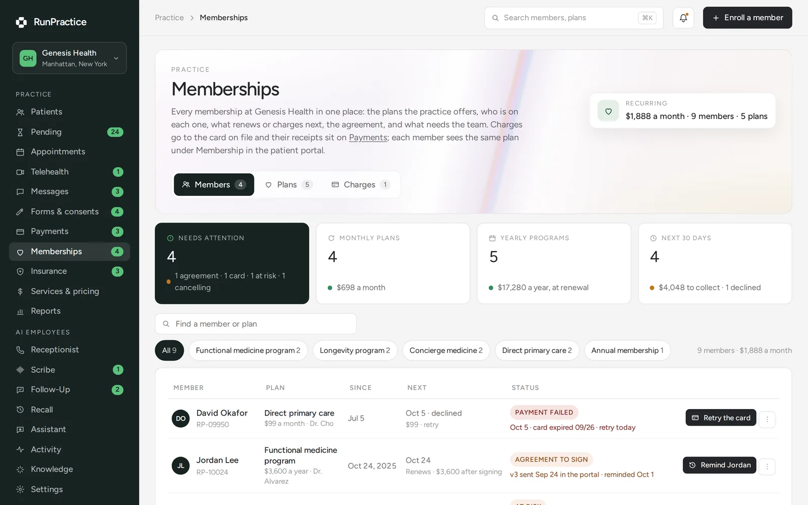 RunPractice app: Memberships